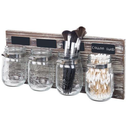 Wall Mounted Torched Wood Mason Jar Organizer