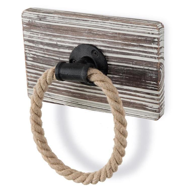 Wall-Mounted Torched Wood & Rope Towel Ring - MyGift
