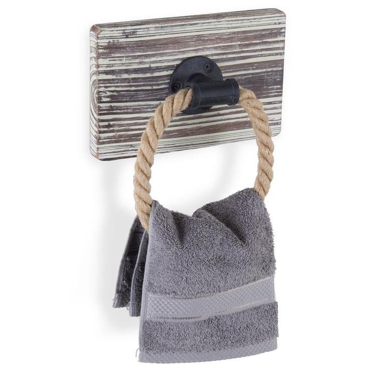 Wall-Mounted Torched Wood Rope Towel Ring – MyGift
