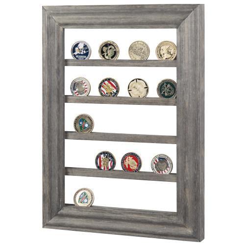 Wall Mounted Vintage Gray Wood Challenge Coin Display Rack - MyGift