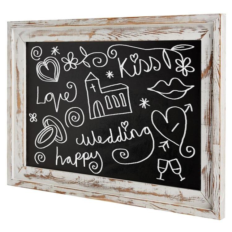 Shabby Chic Wall Mounted White Washed Wood Framed Chalkboard, White - MyGift Enterprise LLC