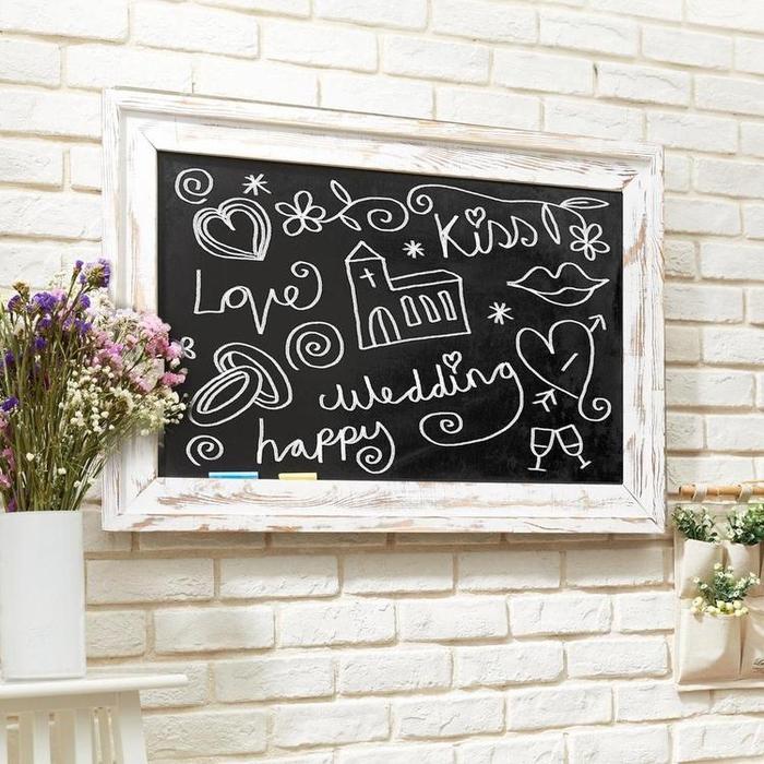 Shabby Chic Wall Mounted White Washed Wood Framed Chalkboard, White - MyGift Enterprise LLC