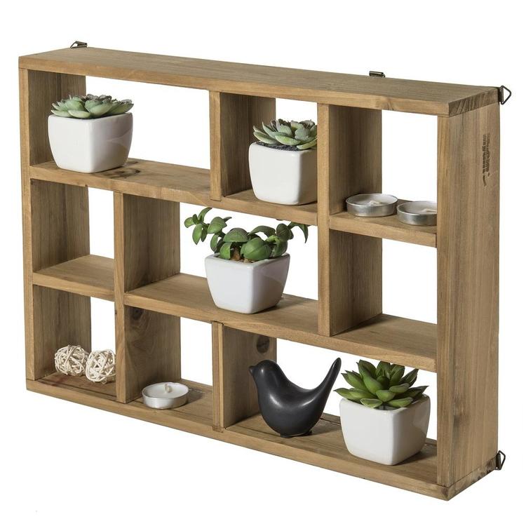 9-Slot Wall-Mounted (Vertical or Horizontal) Rustic Wood Shadow Box Shelves, Brown - MyGift Enterprise LLC