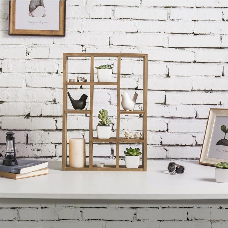 9-Slot Wall-Mounted (Vertical or Horizontal) Rustic Wood Shadow Box Shelves, Brown - MyGift Enterprise LLC