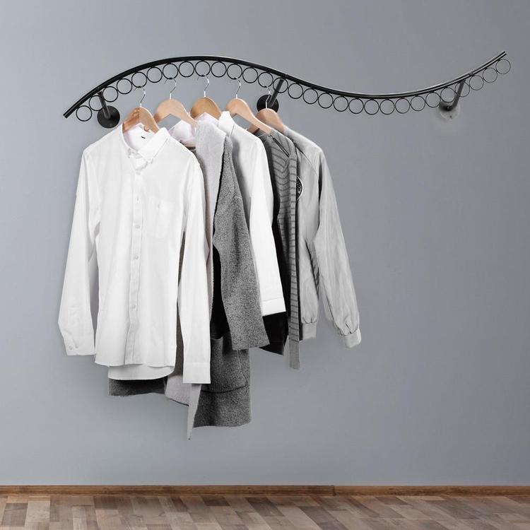 Modern Wall Mounted Wave-Shaped Single-Rod Garment Hanging Bar & Retail Display Rack - MyGift Enterprise LLC