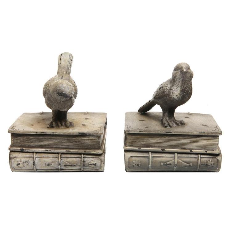 Decorative Birds & Books Design Ceramic Bookshelf Bookends / Paper Weights - MyGift Enterprise LLC