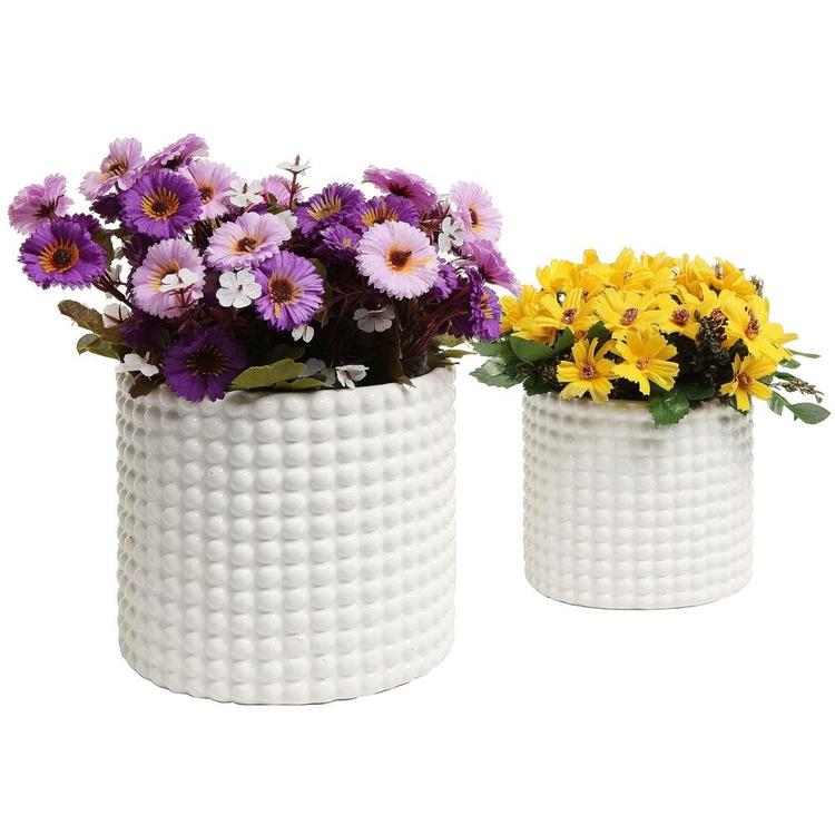 White Ceramic Hobnail Textured Flower Planter Pots, Set of 2 - MyGift Enterprise LLC