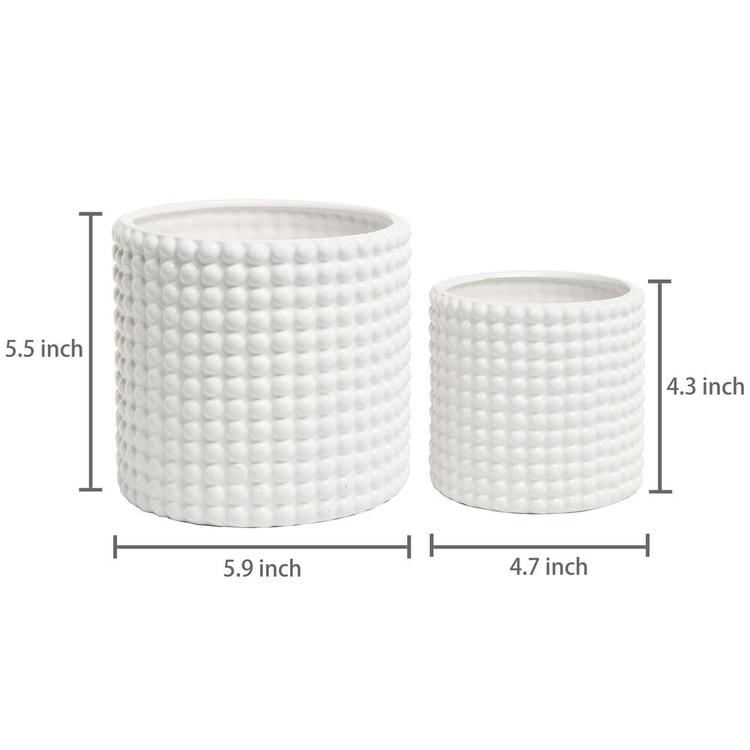 White Ceramic Hobnail Textured Flower Planter Pots, Set of 2 - MyGift Enterprise LLC