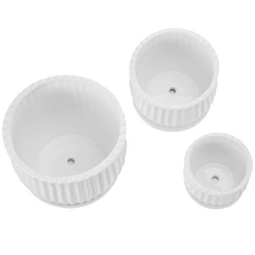 White Ceramic Pots with Saucers, Set of 3 - MyGift