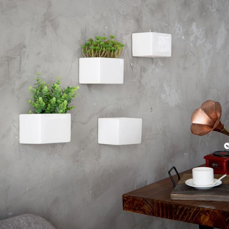 Modern White Ceramic Wall Hanging Succulent & Herb Planter Box, Set of 4 - MyGift Enterprise LLC