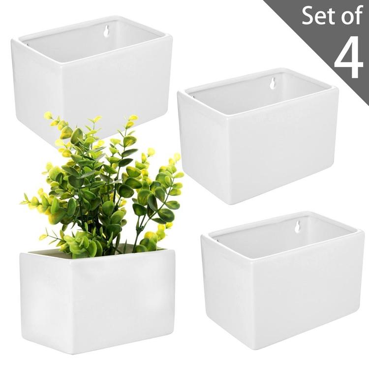 Modern White Ceramic Wall Hanging Succulent & Herb Planter Box, Set of 4 - MyGift Enterprise LLC