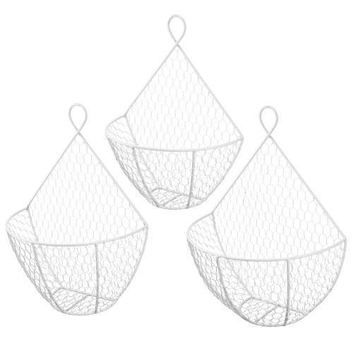 White Metal Chicken Wire Wall Hanging Baskets, Set of 3 - MyGift