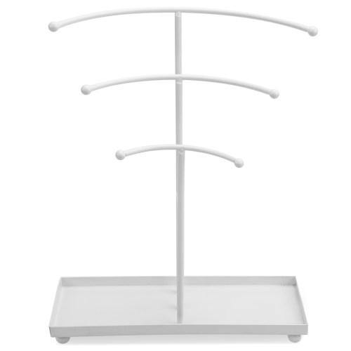 White Metal Curved T-Bar Jewelry Stand with Ring Tray - MyGift