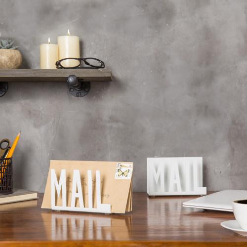 White Metal Desktop Cutout Mail Letter Holder (Set of 2)