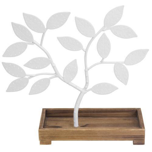 White Metal Jewelry Tree with Wooden Trinket Tray - MyGift