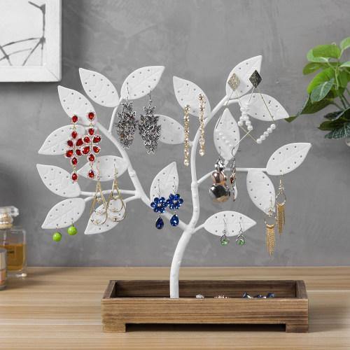 White Metal Jewelry Tree with Wooden Trinket Tray - MyGift