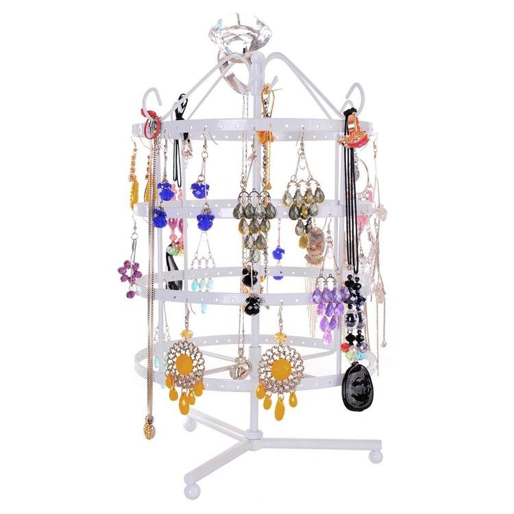 4 Tier White Rotating Spin Tabletop 92 pairs Earring Holder Organizer Stand - MyGift Enterprise LLC