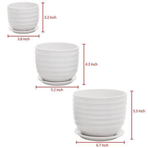 White Round Modern Ceramic Flower Pots, Set of 3 - MyGift