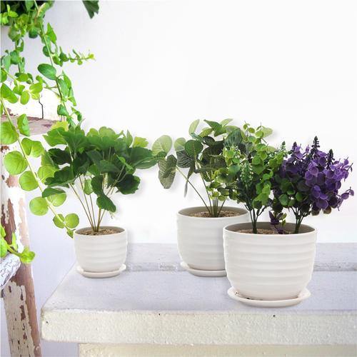 White Round Modern Ceramic Flower Pots, Set of 3 - MyGift