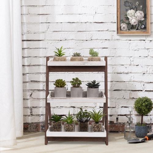 White/Burnt Brown Wood Display Shelves - MyGift