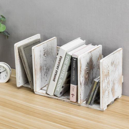 Whitewashed  Expandable Wood Desktop Bookshelf