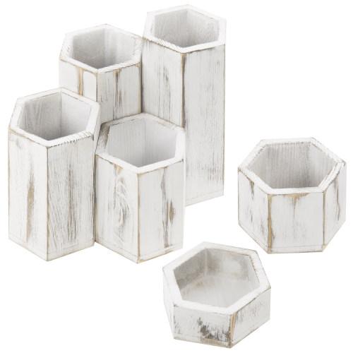 Whitewashed Hexagonal Jewelry Display Riser Stands, Set of 6