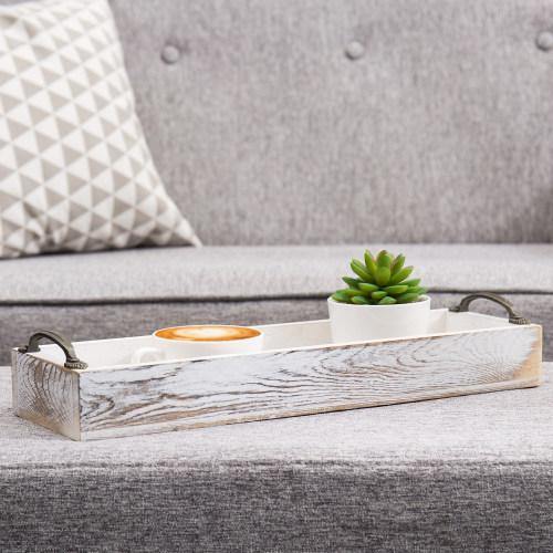 Whitewashed Rectangular Wood Serving Tray - MyGift