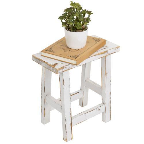 Whitewashed Solid Wood Accent Table/Mini Stool Display Stand - MyGift