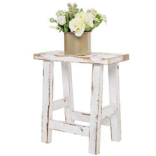 Whitewashed Solid Wood Accent Table/Mini Stool Display Stand - MyGift