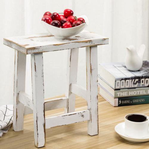 Whitewashed Solid Wood Accent Table/Mini Stool Display Stand
