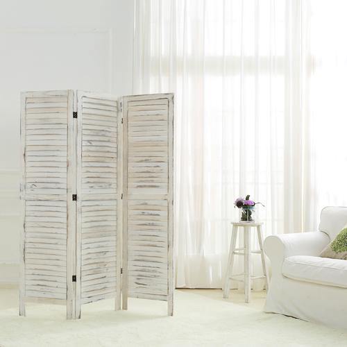 Whitewashed Wood 3 Panel Screen Room Divider