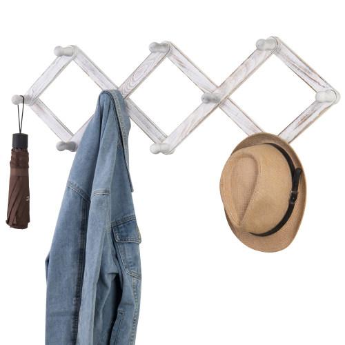 Whitewashed Wood Accordion Peg Coat Rack