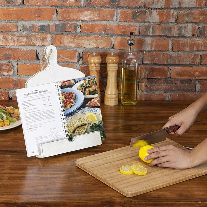 Whitewashed Wood Cookbook and Tablet Stand