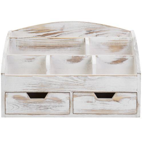 Whitewashed Wood Desktop Organizer with 2 Drawers - MyGift
