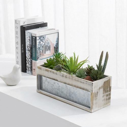 Whitewashed Wood & Galvanized Metal Planter - MyGift