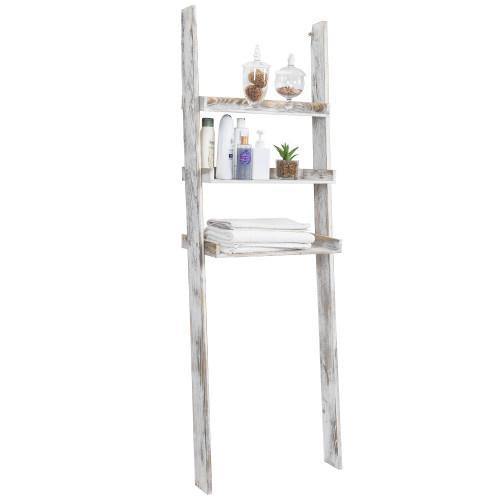 Whitewashed Wood Over-The-Toilet Ladder Shelf - MyGift