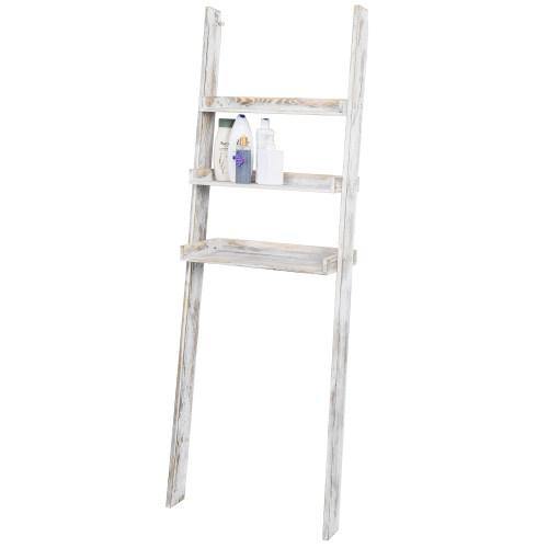 Whitewashed Wood Over-The-Toilet Ladder Shelf - MyGift