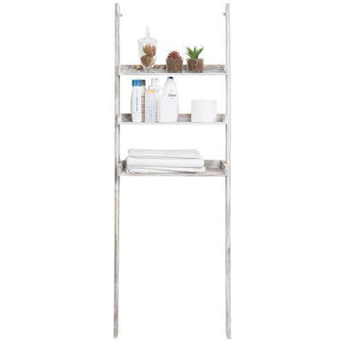 Whitewashed Wood Over-The-Toilet Ladder Shelf - MyGift