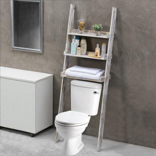 Whitewashed Wood Over-The-Toilet Ladder Shelf – MyGift