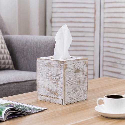 Whitewashed Wood Square Tissue Box Cover - MyGift