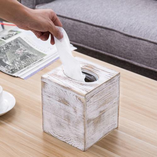 Whitewashed Wood Square Tissue Box Cover