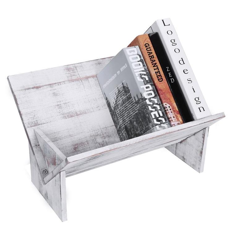 Whitewashed Wood Tilted Bookshelf