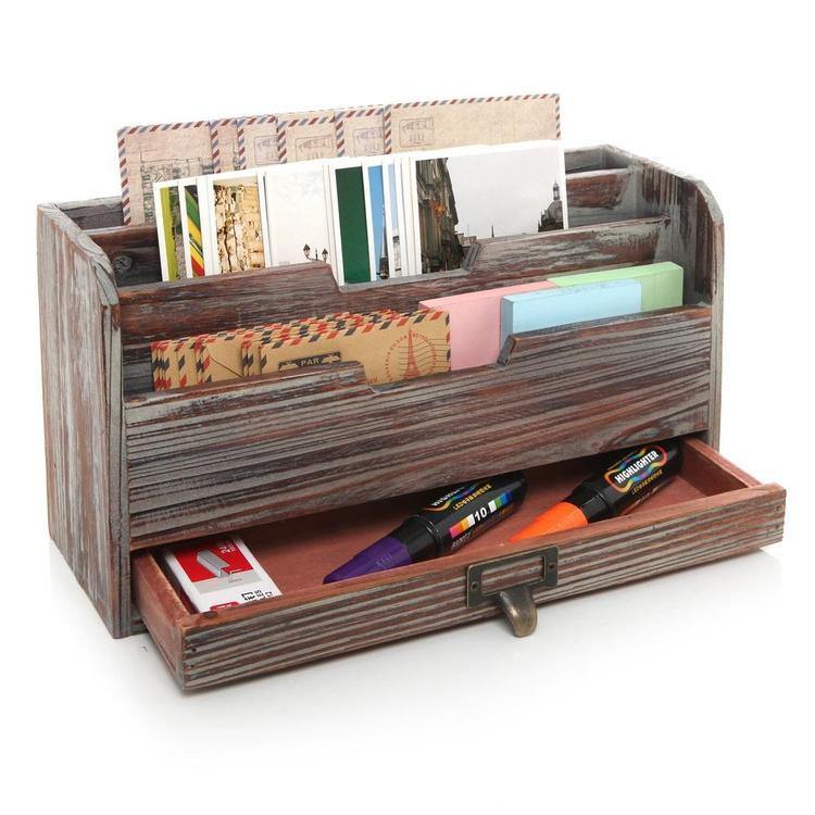 Wood Desk File & Mail Organizer w/Rustic Dark Vintage Finish - MyGift