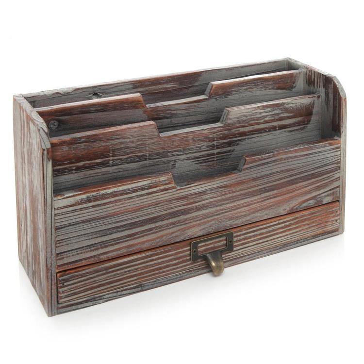 Wood Desk File & Mail Organizer w/Rustic Dark Vintage Finish - MyGift