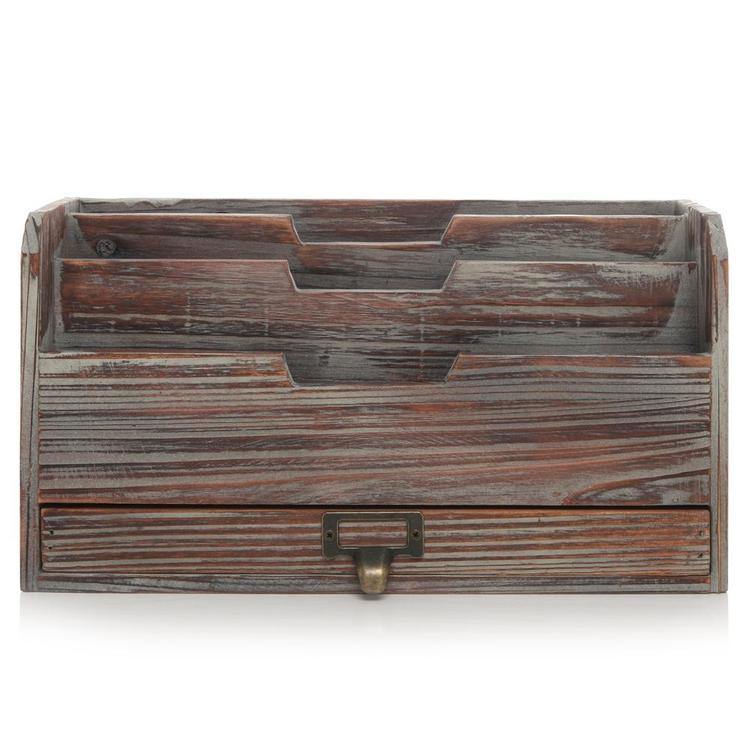 Wood Desk File & Mail Organizer w/Rustic Dark Vintage Finish - MyGift