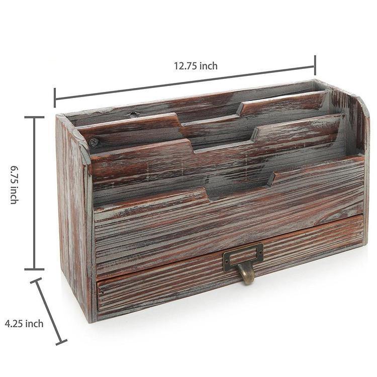 Wood Desk File & Mail Organizer w/Rustic Dark Vintage Finish - MyGift