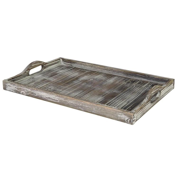 Rustic Torched Wood Breakfast Serving Tray with Cutout Handles, Brown - MyGift Enterprise LLC