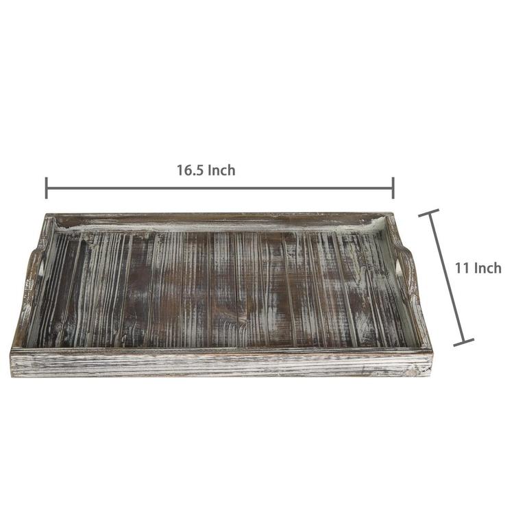 Rustic Torched Wood Breakfast Serving Tray with Cutout Handles, Brown - MyGift Enterprise LLC