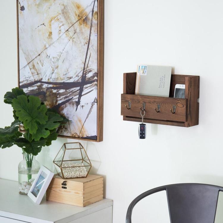 4-Hook Rustic Wood Wall-Mounted Key & Letter Organizer Rack - MyGift Enterprise LLC