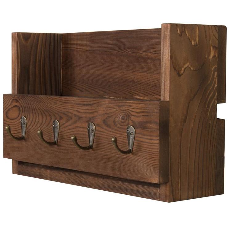 4-Hook Rustic Wood Wall-Mounted Key & Letter Organizer Rack - MyGift Enterprise LLC